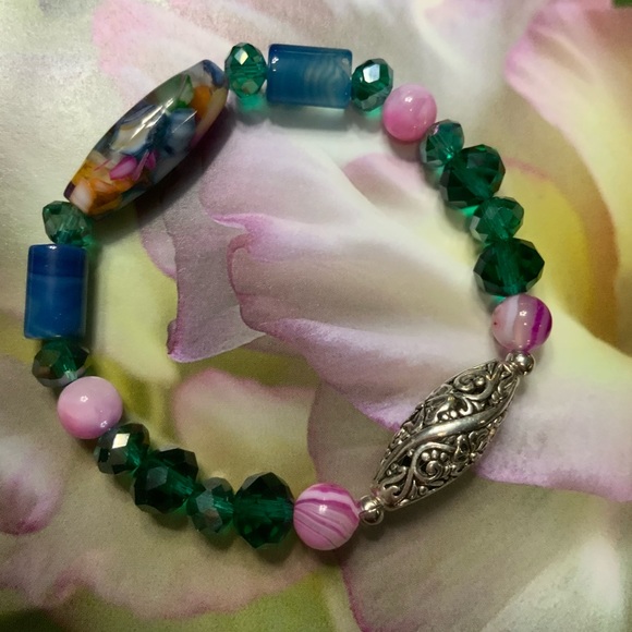 Sea Sediment Agate & Crystal Stretch Bracelet - Picture 3 of 15